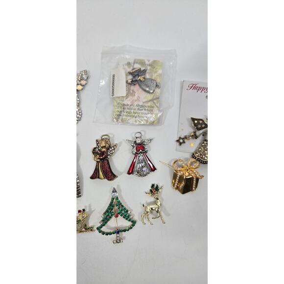 13 Decorative Brooch Pins Christmas Angels Elephant Enamel Rhinestones - Picture 3 of 5